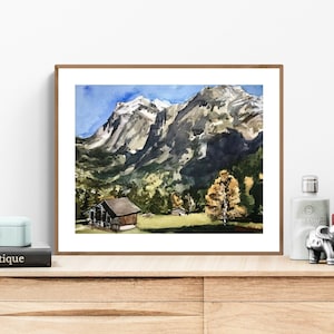Swiss Alps Painting, Mountain Watercolor Painting, Nature Mountain Wall Art, Switzerland Painting, Swiss Art, Original Art, Christmas Gift
