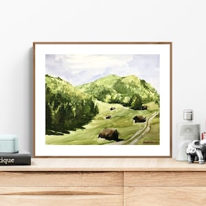 Swiss Alps Painting, Watercolor Painting, Switzerland Art, Swiss Painting, Mountain Painting, Landscape Painting, Cabin Wall Art, Original