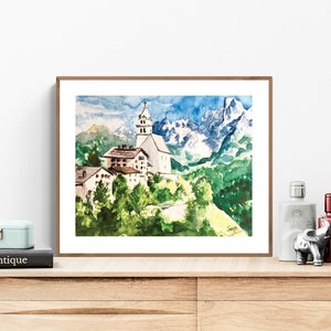 Italian Alps Art, Watercolor Art Print, Italian Landscape, Alps Painting, Northern Italy Print, Italian Wall Decor, Italy Alps Wall Art
