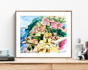 Positano / Italy Art Print / Amalfi Coast / Watercolor Art Print