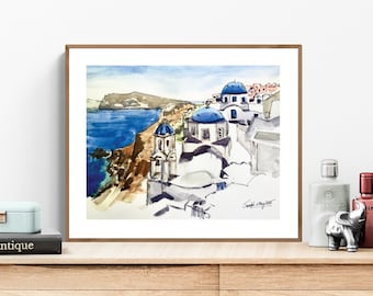 Santorini Print, Santorini Wall Art, Greece Print, Santorini Greece Wall Decor, Santorini Painting, Travel Print, Greek Island Art, Boho Art