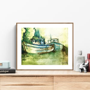 Fischerboot, Kunstdruck, Aquarell, Goa Druck, Flussboot Kunstdruck, Goa Wandkunst, Indien Druck, Goa Malerei, Goa Reisekunst, Goa Dekor