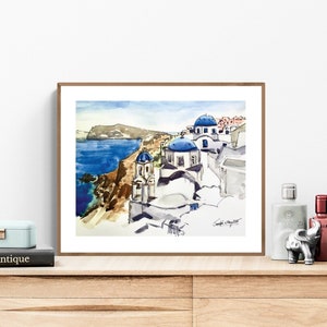 Santorini Greece / Watercolor Art Print / Greece Painting