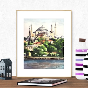 Impression d&#39;art d&#39;Istanbul, aquarelle de Sainte-Sophie, décoration murale d&#39;Istanbul, peinture d&#39;Istanbul, Art du Moyen-Orient, impression d&#39;art mural turc, mosquée