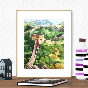 Great Wall of China Print, Watercolor Art Print, Asian Landscape Art, Chinese Painting, Great Wall Poster, China Travel Poster, Office Decor