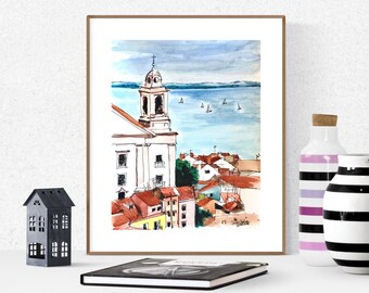 Lisbon Art Print, Watercolor Painting, Portugal Wall Art, Portugal Painting, Portugal Watercolor Art, Travel Print, Portugal Artwork