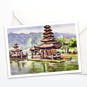 Bali Tempel Karte, Indonesische Grußkarte, Südostasien Karte, Bali Karte, Moderne Einzigartige Karte, Karte mit Umschlag, Reise Karte