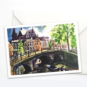 Tarjeta de notas de Amsterdam, tarjeta de felicitación con sobre, tarjeta de los Países Bajos, regalo de Amsterdam, tarjeta de cumpleaños, tarjeta holandesa, tarjeta de acuarela navideña