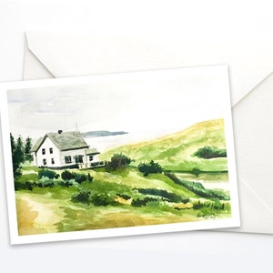 Carte du Cap-Breton, carte de correspondance paysage, cadeau de la Nouvelle-Écosse, carte de voeux, aquarelle canadienne, carte de ferme, carte de voeux d'été