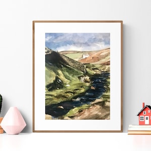 English Countryside Art, Watercolor Painting, British Landscape, England Painting, British Wall Decor, Rural Painting, Farmhouse Decoration