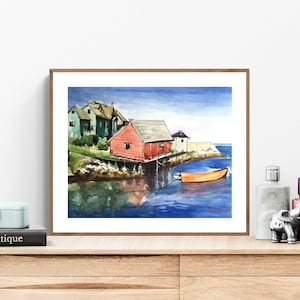 Nova Scotia Wall Art, Peggys Cove Art, Watercolor Art Print, Nova Scotia Print, Nova Scotia Poster, Canada Print, Maritime Art, Nova Scotia