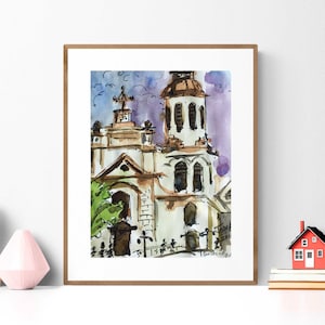 Art de l'église de la ville de Québec, impression aquarelle du Québec, impression de la ville de Québec, art du Québec, impression du Québec, peinture du Québec, impression d'art du Canada, art du voyage