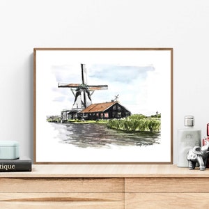 Amsterdam Windmill Print, Netherlands Art, Dutch Wall Decor, Amsterdam Print, Windmill Wall Decor, Travel Print, Holland Wall Art, Amsterdam