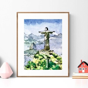 Brazil Art Print, Rio Deo Janeiro Art, Christ The Redeemer, Rio Watercolor Print, Rio De Janeiro Print, Travel Gift, Rio Poster,Travel Print