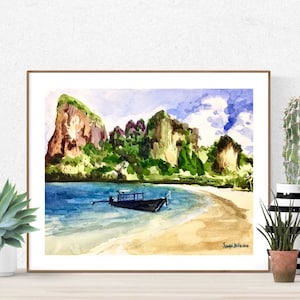 Thailand Art Print, Krabi Beach Wall Decor, Thai Art, Thailand Watercolor Art Print, Thai Painting, Beach House Decor, Ao Nang Art Print