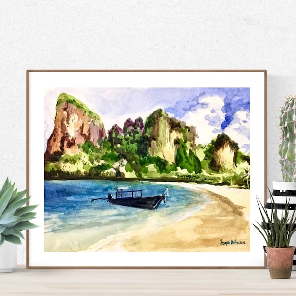 Krabi Beach Thailand / Thai Wall Art / Watercolor Art Print