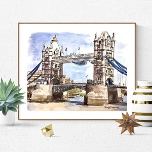 London Watercolor Print, London Wall Art, Watercolor Architecture, Watercolor Painting, London Tower Bridge, London Artwork, UK Wall Decor