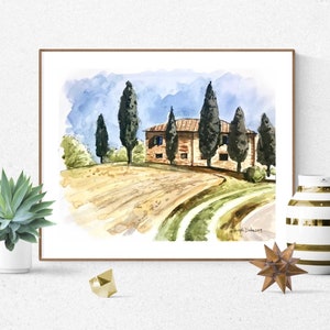 Tuscany Print Art, Italian Artwork, Tuscany Watercolor Print, Tuscany Painting, Vineyard Art, Tuscany Wall Decor, Tuscany Gift, Italy Print