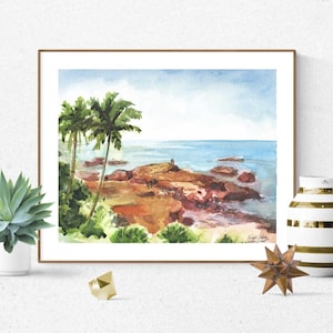 Arte de Goa, impresión de Goa, impresión de arte de acuarela, playa de Anjuna, pintura de Goa, impresión de pared india, póster de Goa, decoración de casa de playa, regalo de Goa, indio