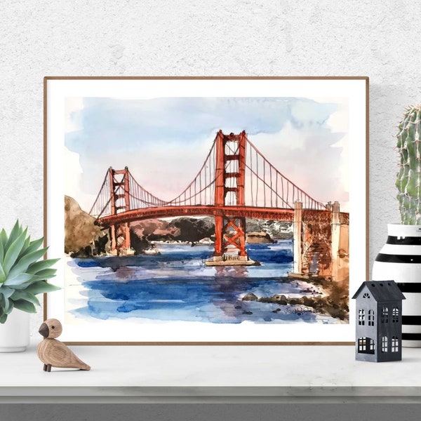 Puente Golden Gate / Pintura de acuarela / Impresión de San Francisco
