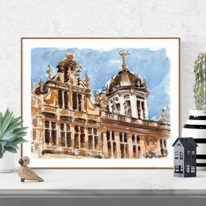 Grand Place Watercolor Print, Brussels Wall Art, Belgium Print, Brussels Poster, Travel Architecture, Brussels Gift, Europe Travel Print