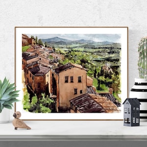 Art mural Toscane, impression d'art aquarelle Italie, peinture Toscane, art italien, art de la vigne, paysage italien, aquarelle de Toscane, cadeau italien