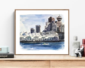 Vancouver Print Art, Vancouver Skyline Print, Vancouver Sketch Print, Watercolor Art Print, Canadian Wall Decor, Vancouver Architecture