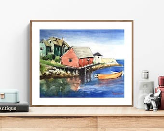 Nova Scotia Wall Art, Peggys Cove Art, Watercolor Art Print, Nova Scotia Print, Nova Scotia Poster, Canada Print, Maritime Art, Nova Scotia