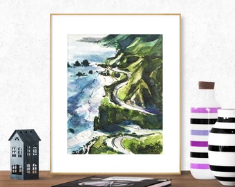 Big Sur Print, Watercolor Art, California Coast Wall Art, Big Sur Art, California Coast Print, Big Sur Watercolor, Christmas Vacation Gift