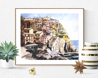 Cinque Terre Druck, Italien, Cinque Terre Kunst, Reise Poster Druck, Manarola Druck, Italienische Riviera Kunst, Küsten Wand Druck, Italien