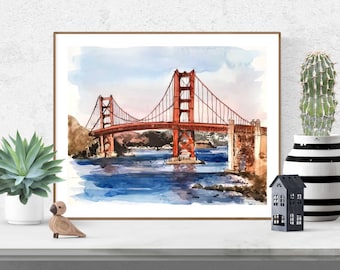 Golden Gate Bridge Print, San Francisco Art, Golden Gate Bridge Painting, American Painting, San Francisco Wall Decor, Golden Gate Art