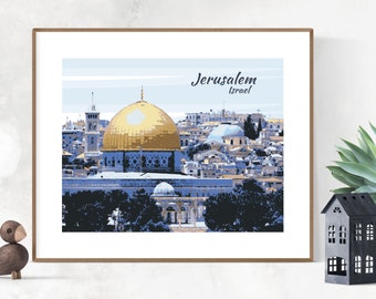 Jerusalem Digital Art, Printable Wall Art, Jerusalem Mosque, Jerusalem Wall Decor, Jerusalem Print, Israeli Art, Jewish Wall Art, Judaica