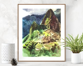 Peruvian Art Print, Machu Picchu Wall Art, Watercolor Art Print, Peru Watercolor, Machu Picchu Print, Inca Art, Peru Art, Peru Painting