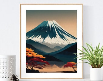 Berg Fuji Japan Druck, Japanischer Vulkan Landschaft Kunst, Fuji Berg Wanddekoration, Japan Poster, Vulkan Kunstdruck, Berg Fuji Geschenk, Zuhause