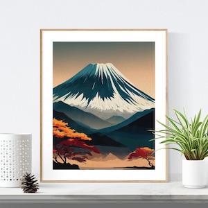 Stampa giapponese del Monte Fuji, Arte del paesaggio del vulcano giapponese, Decorazione della parete della montagna Fuji, Poster giapponese, Stampa d'arte del vulcano, Regalo del Monte Fuji, Casa