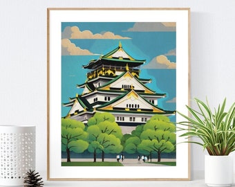 Osaka Castle Wall Art, Japanese Castle Print, Japan Print, Travel Poster, Japan Wall Art, Japan Decor, Travel Wall Art, Osaka Gift