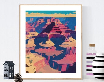 Impressão artística do Grand Canyon, arte da parede do pôr do sol do deserto do sudoeste, impressão do parque nacional americano, viagem do Grand Canyon, pôster do Arizona, impressão de viagem