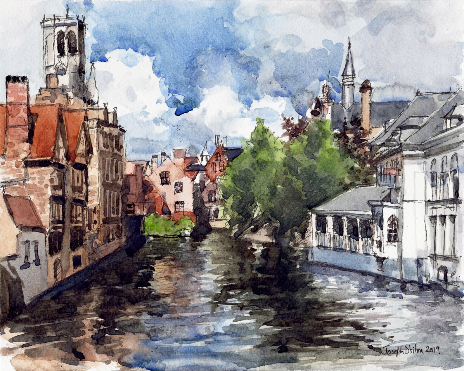 Bruges Canal / Belgium Art Print / Watercolor Painting / Wall Etsy