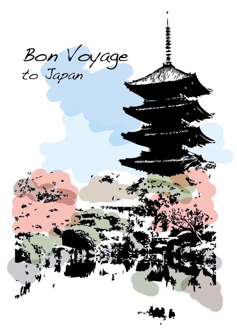Japan Travel Greeting Card Bon Voyage to Japan 5x7 Card Etsy