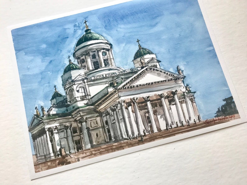 Helsinki Cathedral / Finland Watercolor Painting / Senate Etsy