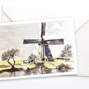 Tarjeta del molino de viento de Amsterdam, tarjeta de felicitación de los Países Bajos, regalo de viaje de Holanda, tarjeta de felicitación de Amsterdam, tarjeta del molino de viento holandés, saludos de Amsterdam