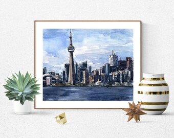 Toronto City Skyline Watercolor Print, Toronto Poster, Toronto Wall Art, Canada Poster, Toronto Decor, Toronto Painting, Office Wall Decor