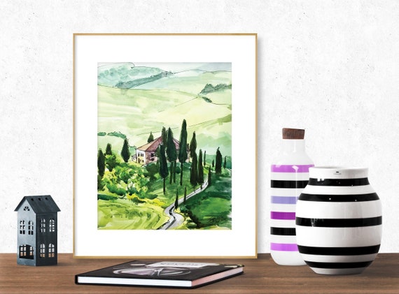 Tuscany Print, Watercolor Art Print, Italian Decor, Tuscany Wall Art, Italy Wall Decor, Italian Countryside Art, Florence Print Art