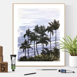 Hawaii Print Art, Tropical Wall Print, Watercolor Art Print, Coconut Trees Art, Hawaii Painting, Hawaii Wall Decor, Beach House Print, Beach