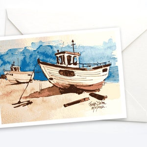 Carte de correspondance de bateaux de pêche, carte de voeux de pêche, carte de voeux d'anniversaire, carte de papa, carte personnalisée, carte vierge, carte aquarelle unique