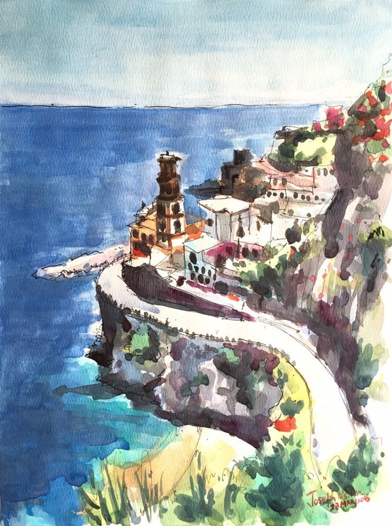 Amalfi Coast Print Italian Wall Art Watercolor Painting Etsy