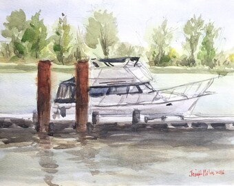 Fishing Boat Painting, Steveston BC Painting, Watercolor Painting, British Columbia Art, Nautical Painting, Coastal Wall Art, Original Decor