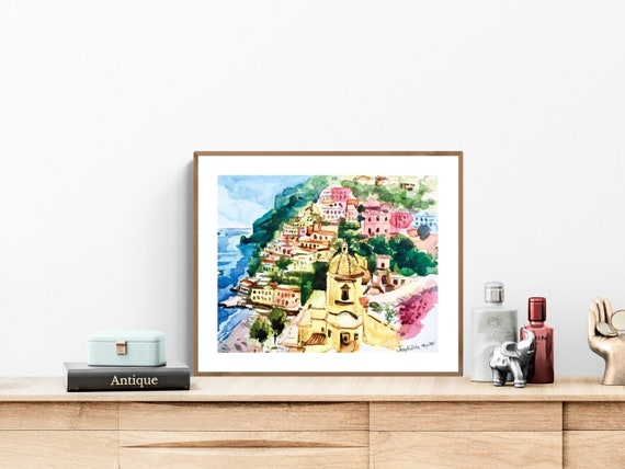 Positano Watercolor Art Print, Amalfi Coast Print, Italy Art, Positano Painting, Amalfi Coast Wall Art, Sea Wall Print, Italy Watercolor