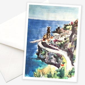 Amalfi Coast Card, Coastal Note Card, Italy Greeting Card, Mediterranean Card, Italy Destination Card, Customizable Notecard, Italian Gift