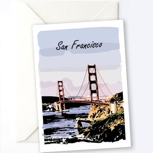 Carta di San Francisco, Biglietto d&#39;auguri di viaggio, Golden Gate Bridge, Cartolina della California, Regalo di San Francisco, Carta della Bay Area, Regalo della California